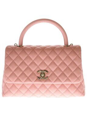 Chanel Quilted Top Handle 2-Way Shoulder Bag Salmon Pink Caviar Leather Gold